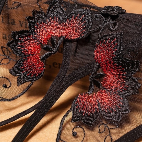 COPY - A Christmas RED beautifully Floral embroidered Crotchless G string/Thong. - Picture 5 of 6